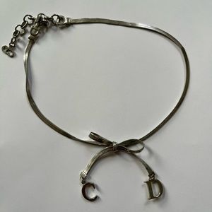 Authentic Vintage DIOR silver bow adjustable choker necklace